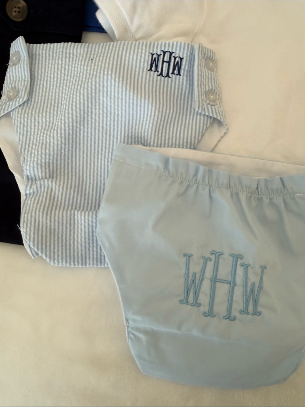 Two Beaufort Bonnet Company Monogrammed “WHW” Bloomers (size 0-3m)